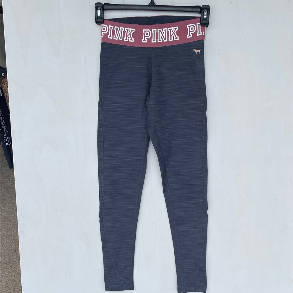 PINK Victoria's Secret SP Leggings - Denim Blue Pink Stiching Gold Dog Logo.